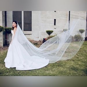 Sheer Drop Bridal Veil with Waist length blusher